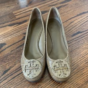 Tory Burch Croc-Embossed Leather Wedges